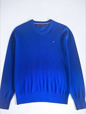 Tommy Hilfiger Sweater Mens Small Blue V Neck Cotton Gift for Him